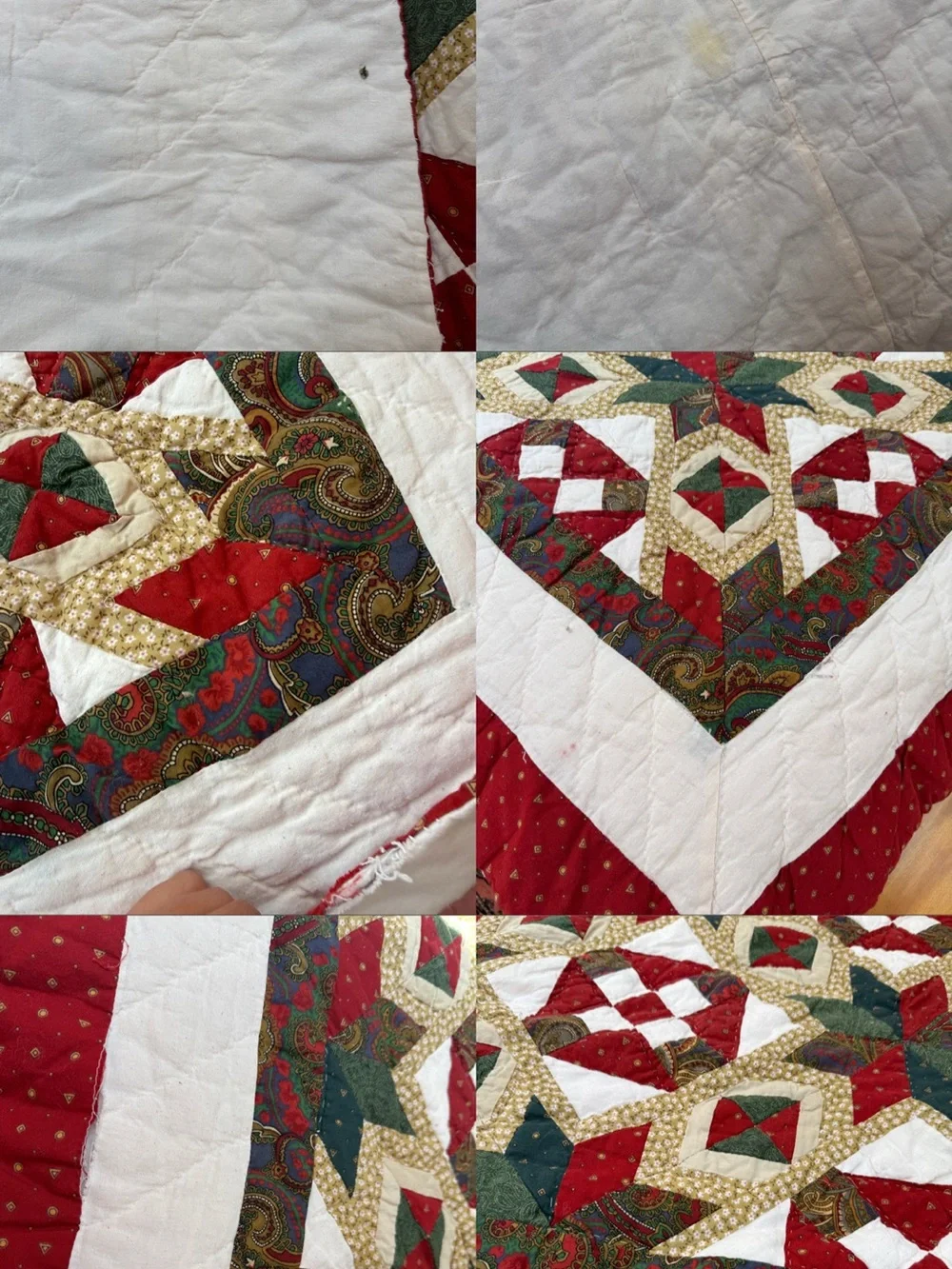 Handmade Red, Green and Cream Patchwork Quilt - Home Bedding